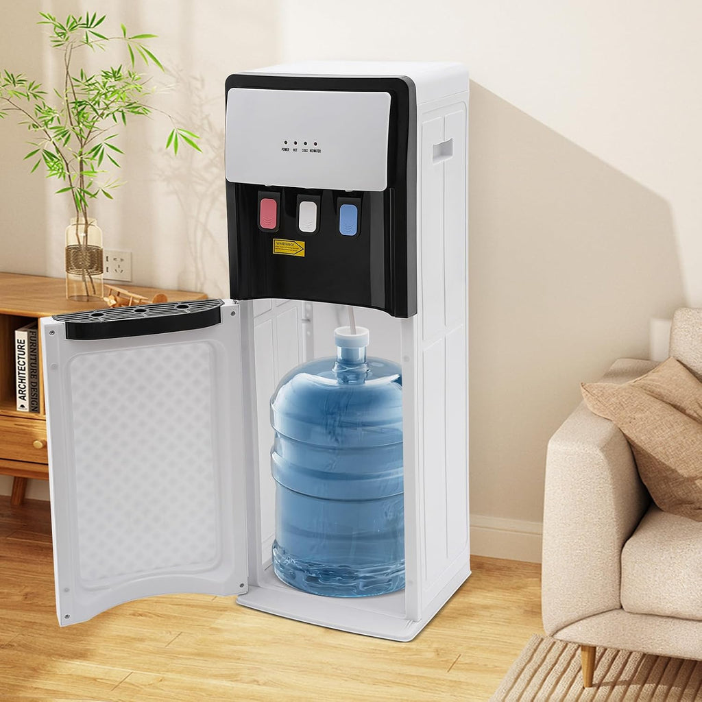 LYNICESHOP Bottom Loading Water Dispenser, Water Dispenser Bottom Loading Water Cooler for 5 Gal Bottles w/Indicator Lights, Hot & Cold Standing Water Dispenser for Home, Office (White)