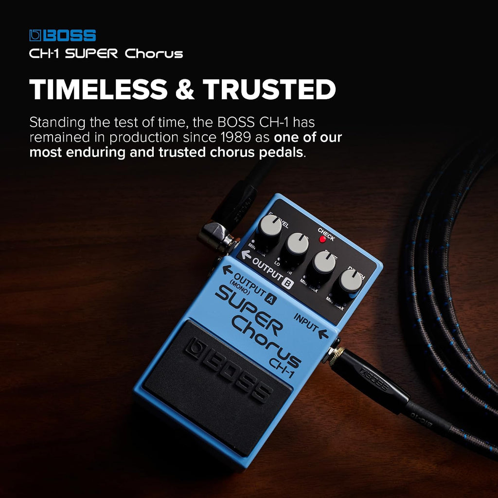 BOSS CH-1 SUPER Chorus | Classic Compact Chorus Effects Pedal | Cystal-Clear Tone for Guitar & Keyboards | Versatile Sound Shaping | Mono & Stereo Connectivity | Easy-to-Use Controls