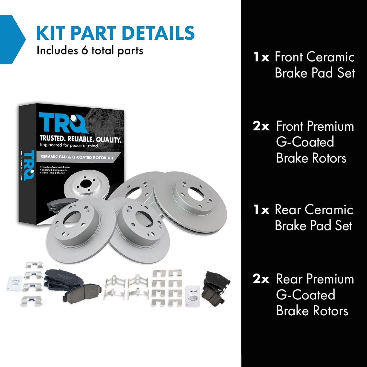 TRQ Front and Rear Brake Pad and Rotor Set Ceramic G Coated Rotors Compatible with 2003-2007 Honda Accord