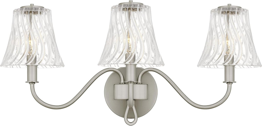 Quoizel McKinney Bath Vanity Light, 23 Inch 3-Light Bathroom Fixture, Brushed Nickel Modern Industrial Light, 60W Max, for Bathroom, Bedroom or Kitchen