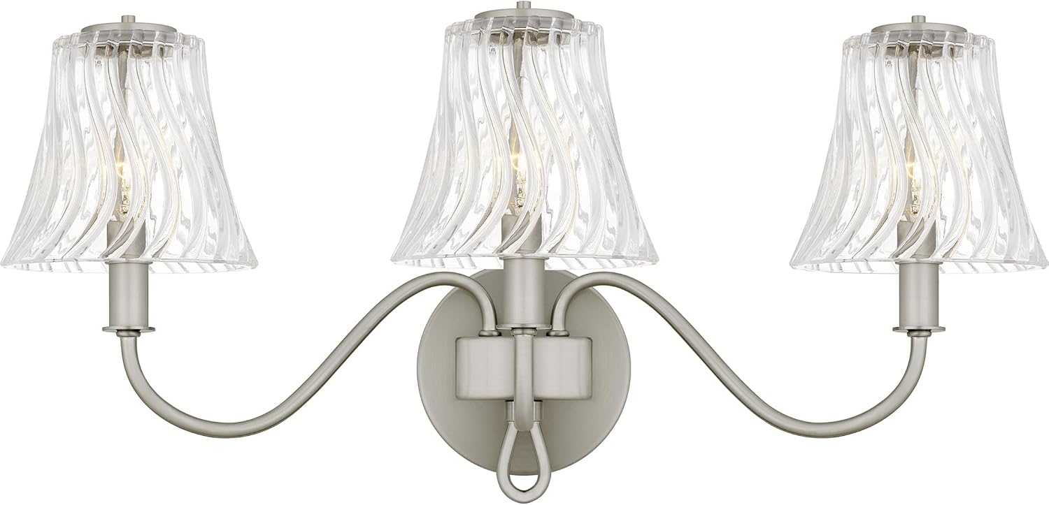 Quoizel McKinney Bath Vanity Light, 23 Inch 3-Light Bathroom Fixture, Brushed Nickel Modern Industrial Light, 60W Max, for Bathroom, Bedroom or Kitchen