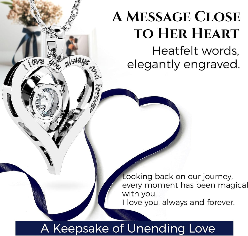 Heart Pendant Necklace for Her Moissanite Lab-Created Gem Jewelry for Women I Love You S925 Sterling Silver Gifts to Wife Girlfriend Mom Daughter Anniversary Birthday Christmas Valentines Day