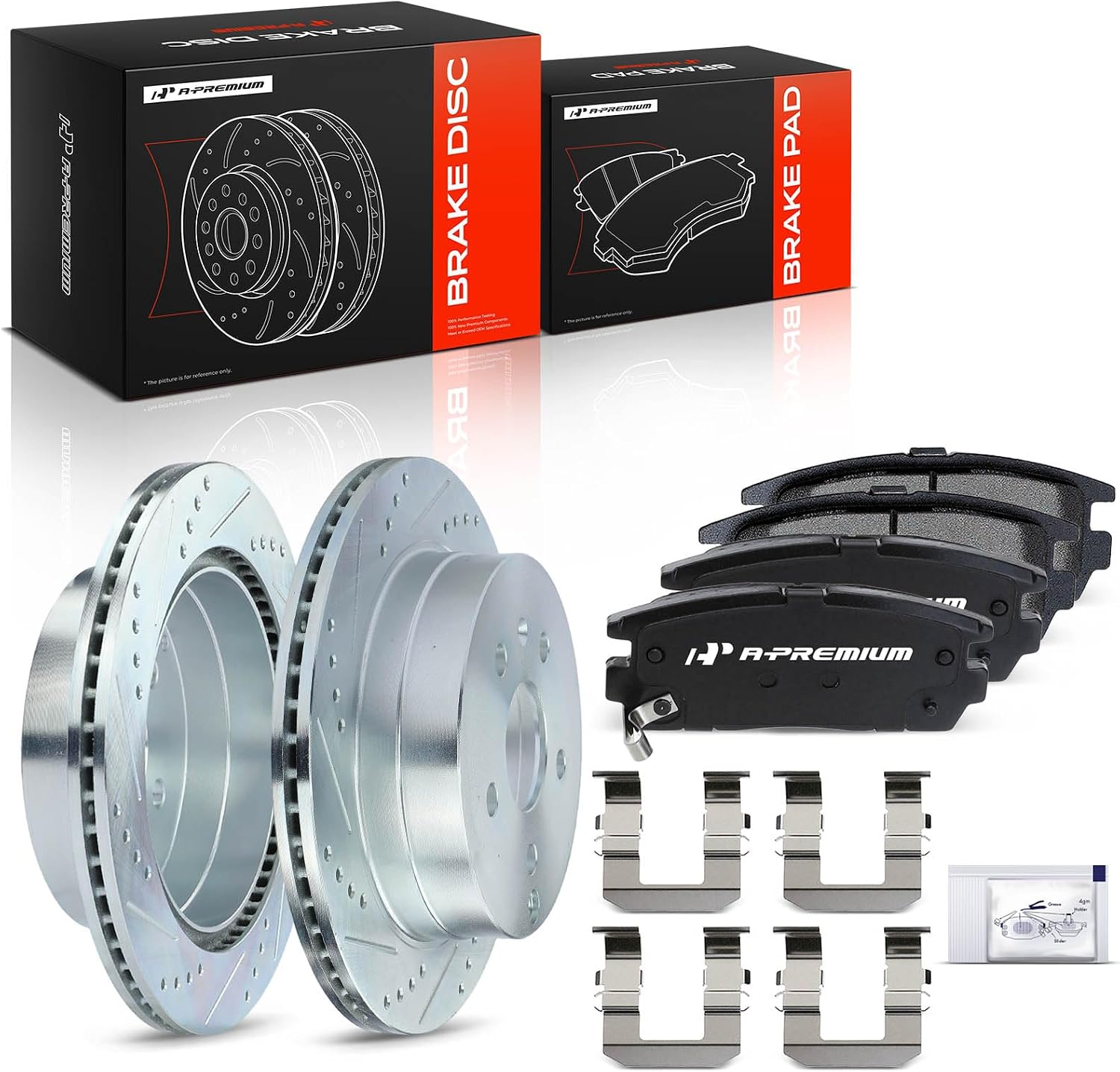 A-Premium 11.93 inch (303mm) Rear Drilled and Slotted Disc Brake Rotors + Ceramic Pads Kit Compatible with Select Chevy and GMC Models - Equinox/Terrain 2010 2011 2012 2013 2014 2015 2016 2017