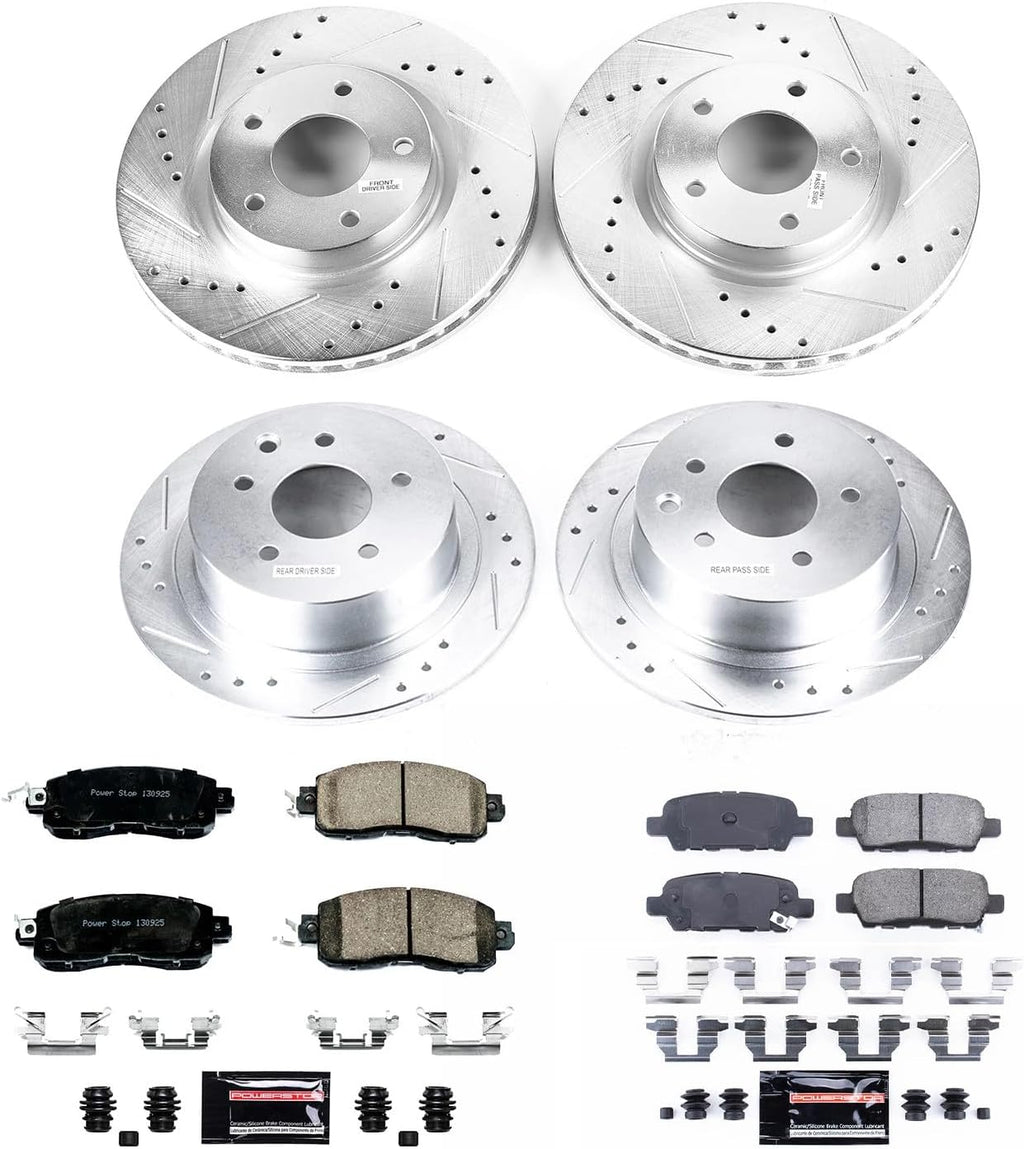 PowerStop Front and Rear Brake Kit for Nissan Altima 2013-24 - Drilled and Slotted Disc Rotors with Carbon-Fiber Ceramic Brake Pads Replacement, K6495