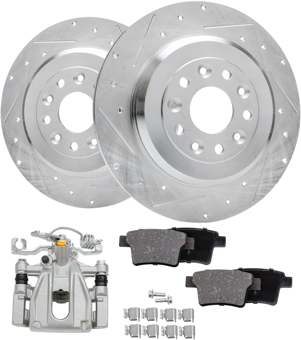Detroit Axle - Rear Brake Kit for Ford Five Hundred Freestyle Taurus X Mercury Montego Sable, Drilled & Slotted Disc Brake Rotors Ceramic Brake Pads Brake Caliper Replacement