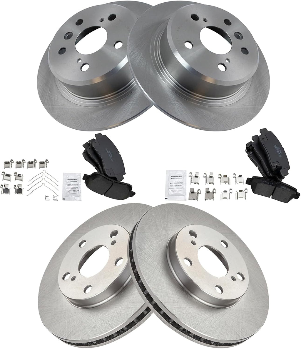 TRQ Front and Rear Brake Pad and Rotor Set Ceramic Vented Solid Rotors Compatible with 1995-1997 Toyota Avalon