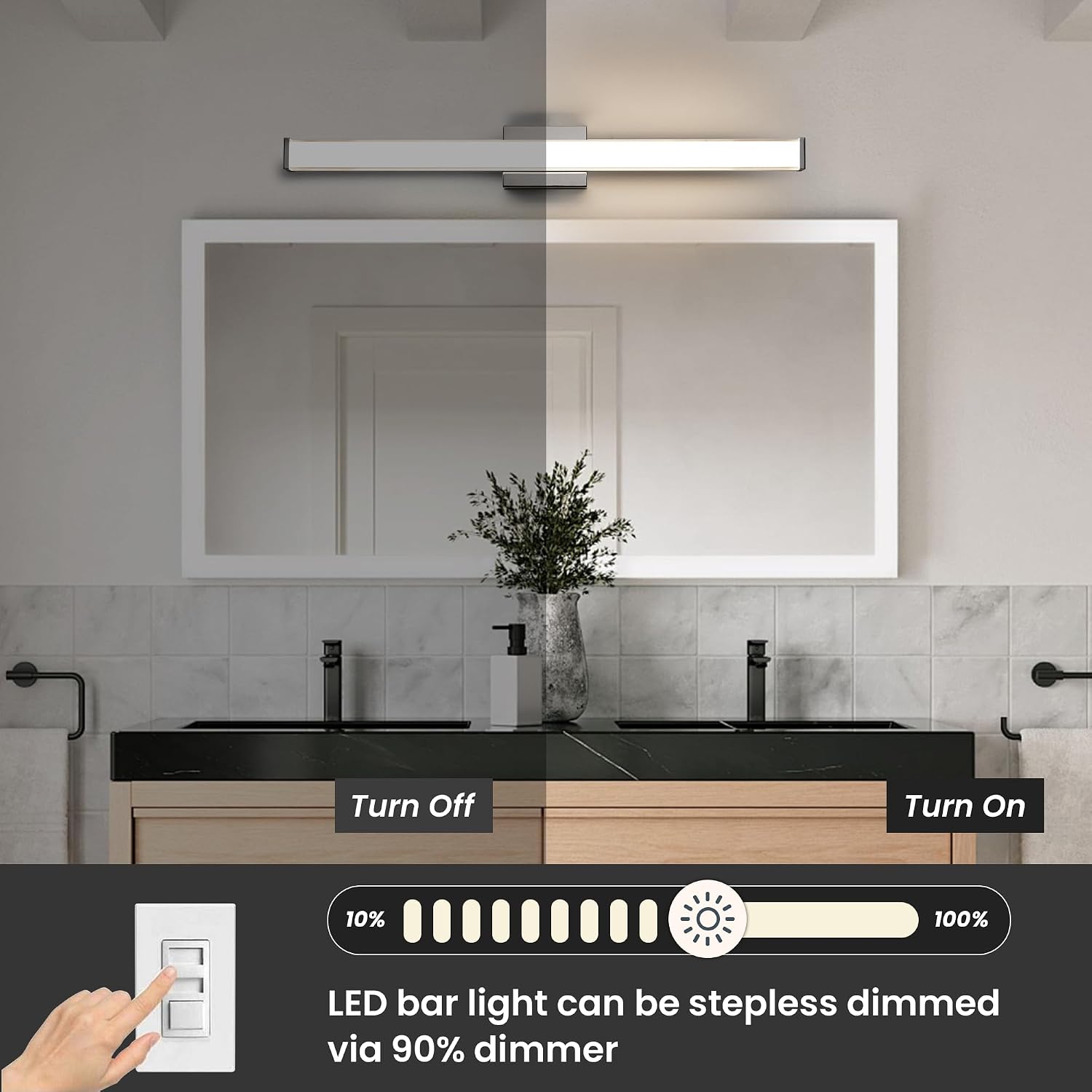 Modern LED Bathroom Vanity Light 36 inch 24W Dimmable 3CCT Bathroom Light Fixture Over Mirror Rectangle Bath Vanity Light Bar with Double Layer Acrylic Shade (Chrome)