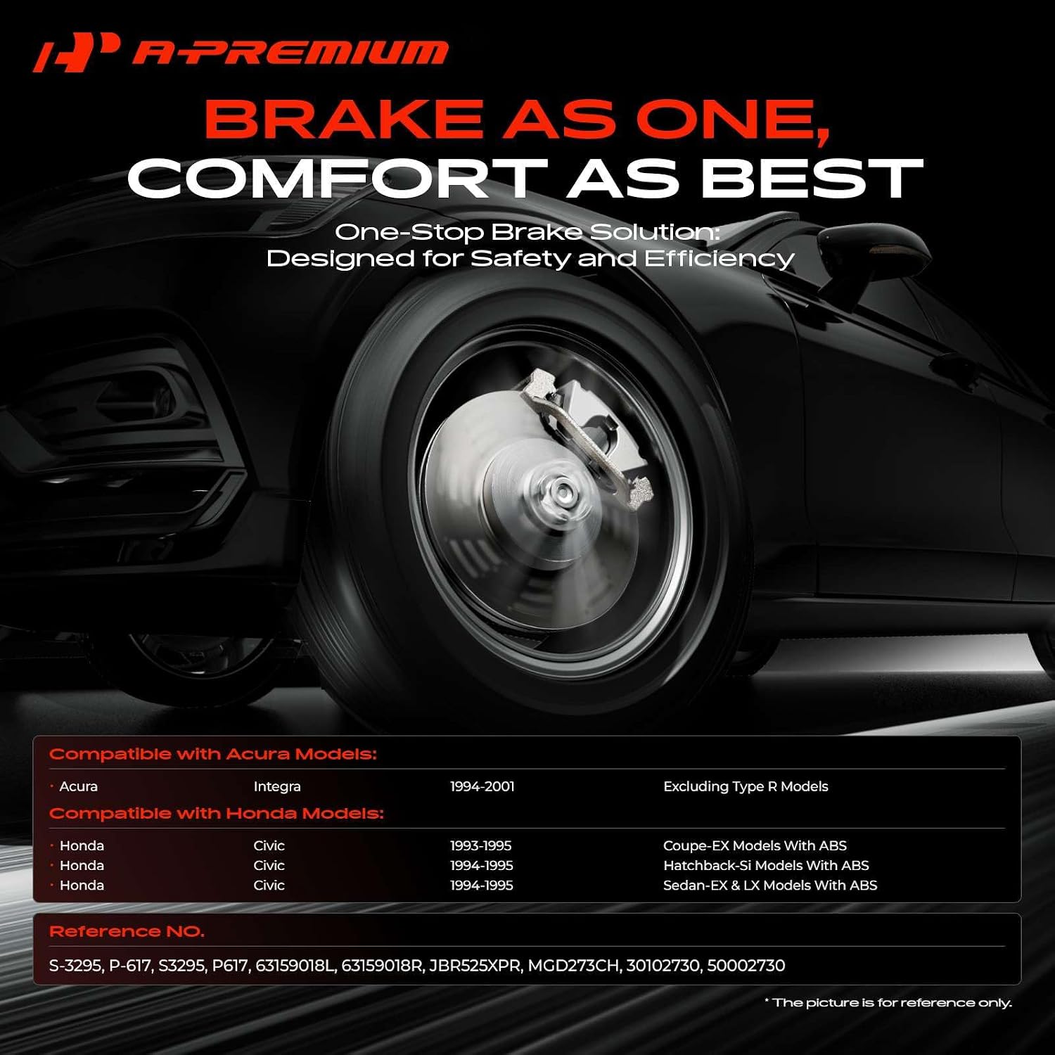 A-Premium 10.32 inch(262 mm) Front Drilled and Slotted Disc Brake Rotors + Ceramic Pads Kit Compatible with Select Acura and Honda Models - Integra 1994-2001, Civic 1993 1994 1995, 6-PC Set