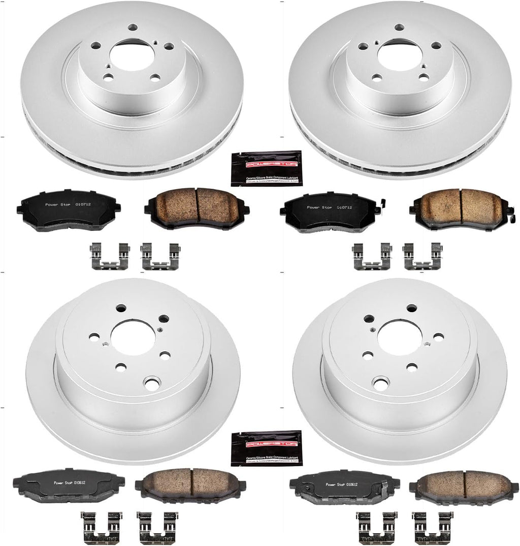 PowerStop Front and Rear Brake Kit for Subaru Forester 2009-10 |Impreza 2008-10 |Legacy 2010-12 |Outback 2010-12 - Fully-Coated Disc Rotors with Z17 Ceramic Brake Pads Replacement, CRK4077