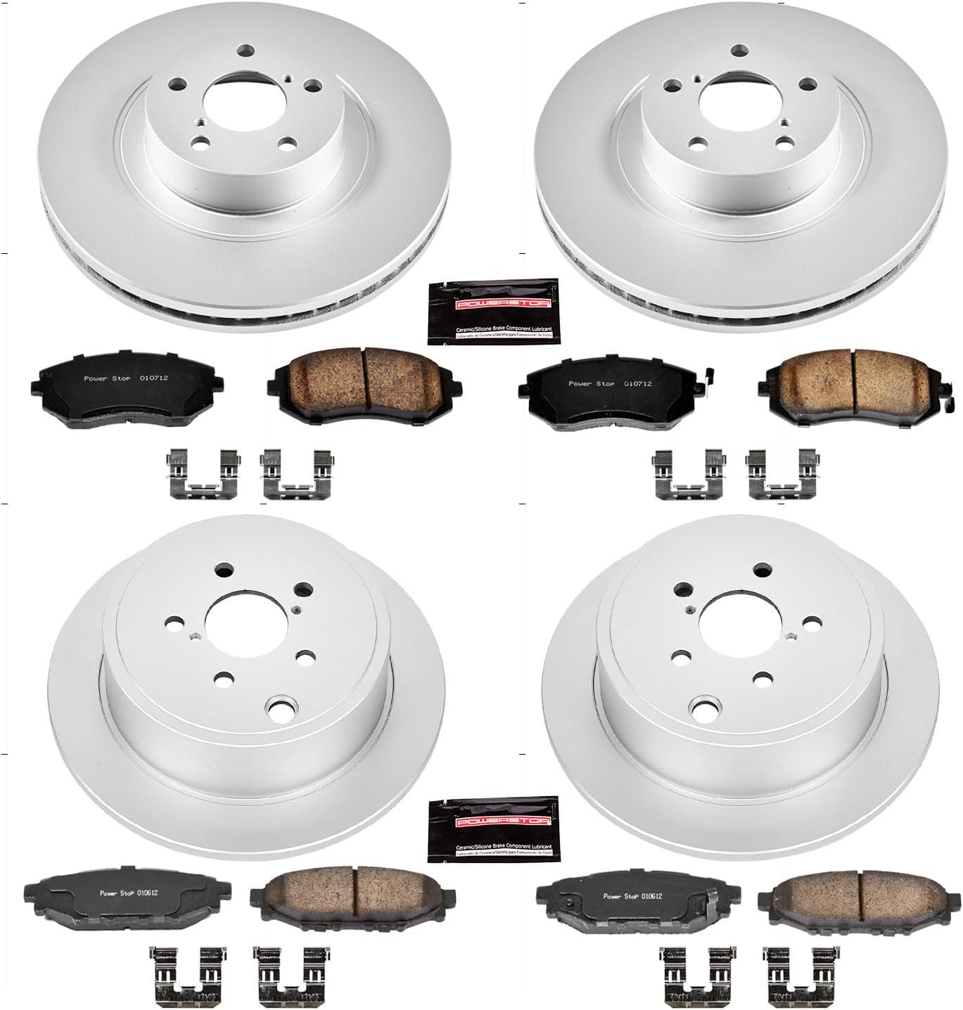 PowerStop Front and Rear Brake Kit for Subaru Forester 2009-10 |Impreza 2008-10 |Legacy 2010-12 |Outback 2010-12 - Fully-Coated Disc Rotors with Z17 Ceramic Brake Pads Replacement, CRK4077