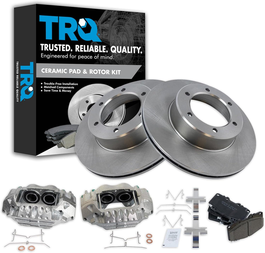 TRQ Front Brake Pad and Rotor Set Ceramic Vented Rotors Calipers Compatible with 1989-1995 Toyota Pickup 1990-1991 4Runner