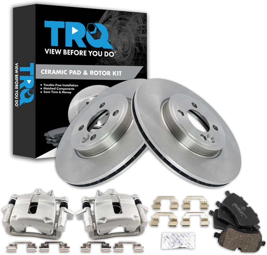 TRQ Front Brake Pad and Rotor Set Ceramic Vented 294mm Rotors Calipers Compatible with 2007-2015 Mini Cooper