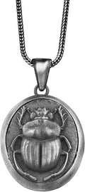 Scarab Medallion Sterling Silver, Beetle Necklace, Scarab Beatle Pendant, Scarab Totem Medallion, June Bug Necklace, Antique Scarab Necklace