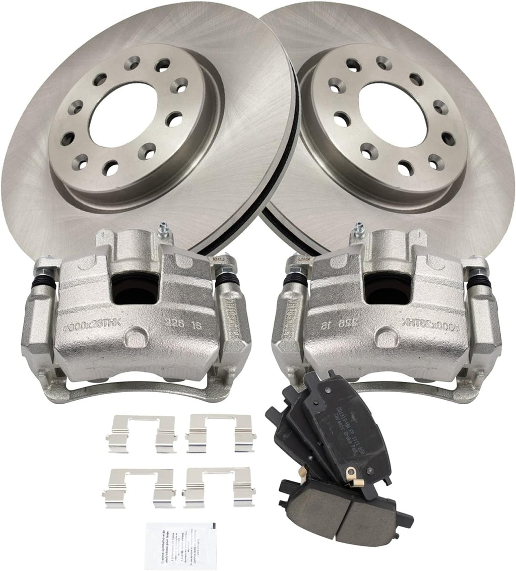 TRQ Front Brake Calipers Ceramic Pads & Rotors Compatible with 16-20 LaCrosse Equinox