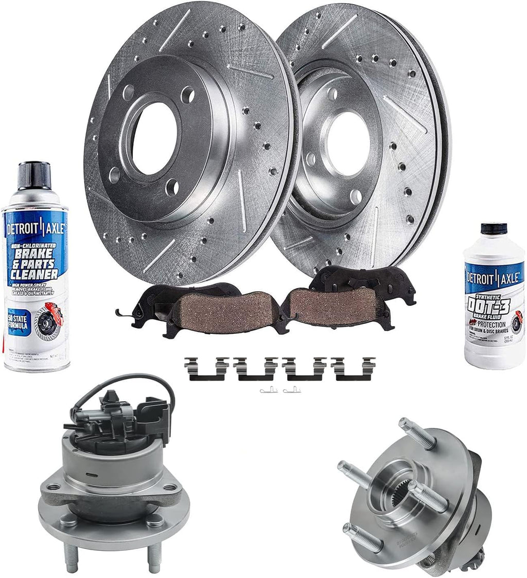 Detroit Axle - 4-Lug Front Wheel Bearing Hubs Brake Kit for Chevy Cobalt Pontiac G5 Pursuit Saturn Ion Drilled Brake Rotors Ceramic Brakes Pads Wheel Bearing Hubs Replacement