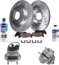 Detroit Axle - 4-Lug Front Wheel Bearing Hubs Brake Kit for Chevy Cobalt Pontiac G5 Pursuit Saturn Ion Drilled Brake Rotors Ceramic Brakes Pads Wheel Bearing Hubs Replacement