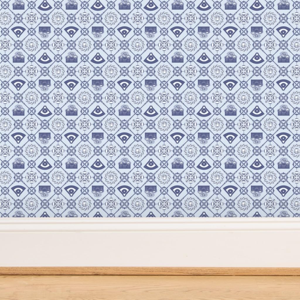 Spoonflower Commercial Grade Wallpaper 27ft x 2ft - Baseball Diamonds Toile Stars Sports Firework Glove Diamond Traditional Wallpaper