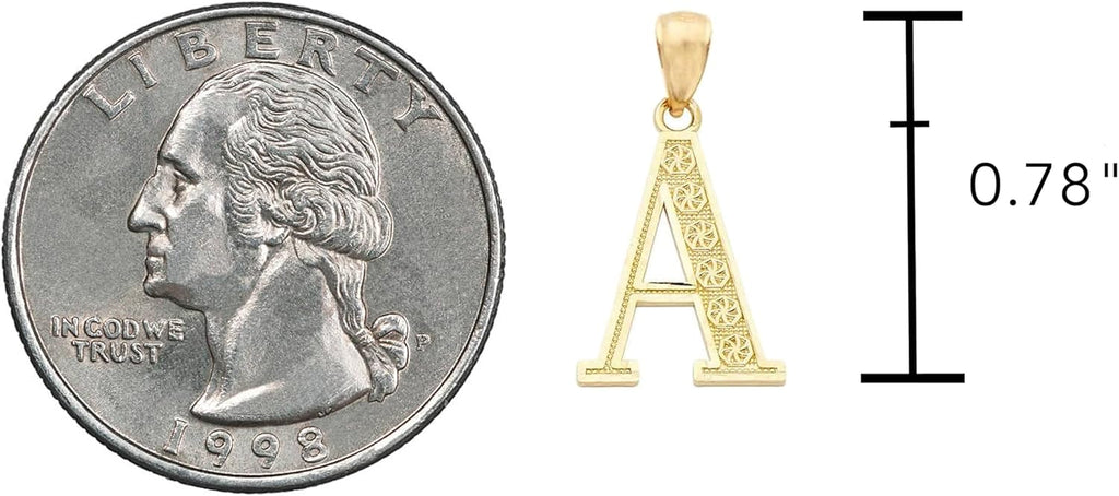 LoveBling 10K Yellow Gold Diamond Cut A to Z Alphabet Initial Letter Charm Necklace Pendant (Small Size)