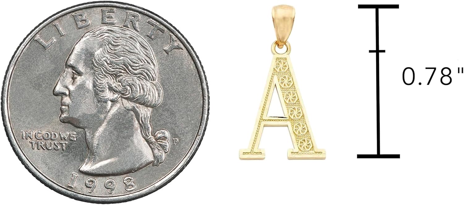LoveBling 10K Yellow Gold Diamond Cut A to Z Alphabet Initial Letter Charm Necklace Pendant (Small Size)