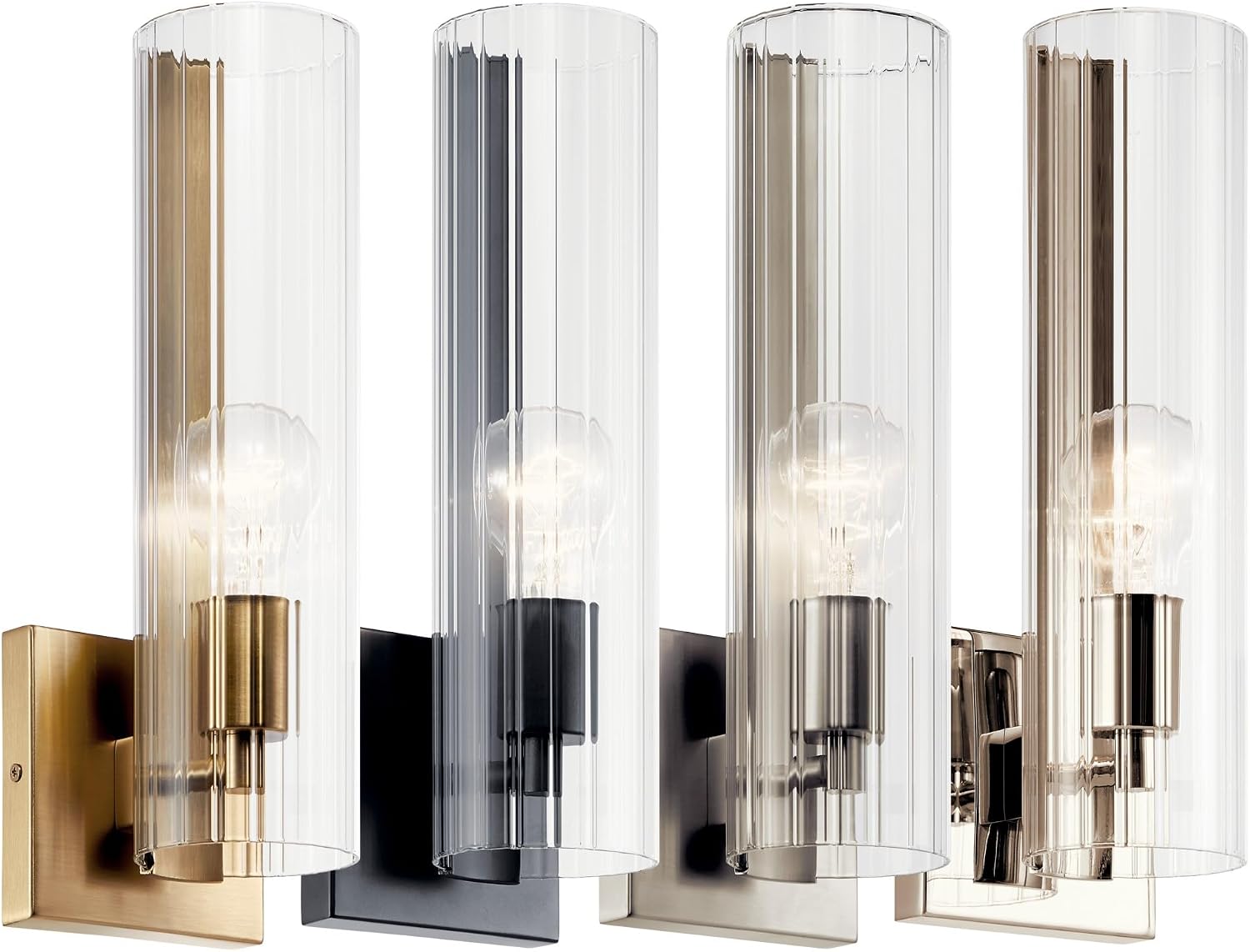 Kichler Jemsa 1 Light Wall Sconce, Modern Light with Clear Fluted Glass in Brushed Nickel for Bathroom, Powder Room, Sides of Fireplace, Down a Hallway, Kitchen, or Bedroom (14' x 4.75'), 55165NI