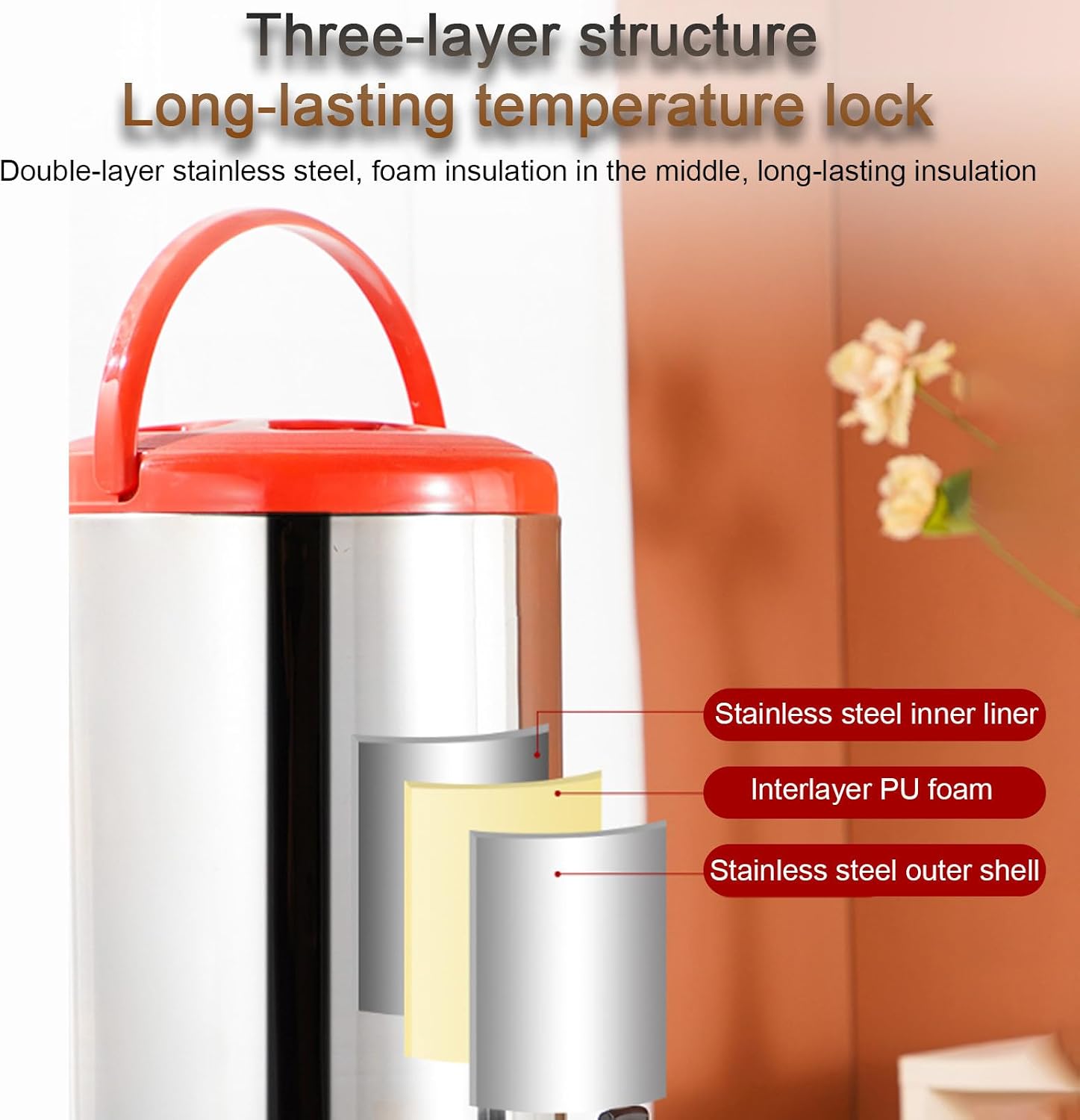 Catering Urn Stainless Steel Hot Water Kettle Dispenser - Boiler Warmer Coffee Urn With Cover And Spigot For Hot Water And Beverages(Red,10L)