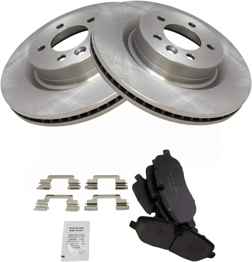TRQ Front Brake Pad and Rotor Set Ceramic Vented Rotors Compatible with 2005-2009 Land Rover LR3 2006-2009 Range Rover Sport