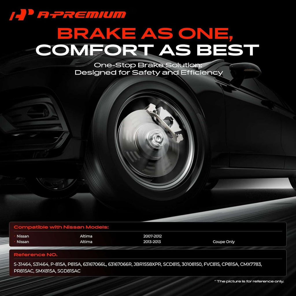 A-Premium 11.65 inch(295.91 mm) Front Drilled and Slotted Disc Brake Rotors + Ceramic Pads Kit Compatible with Select Nissan Models - Altima 2007 2008 2009 2010 2011 2012 2013, 6-PC Set