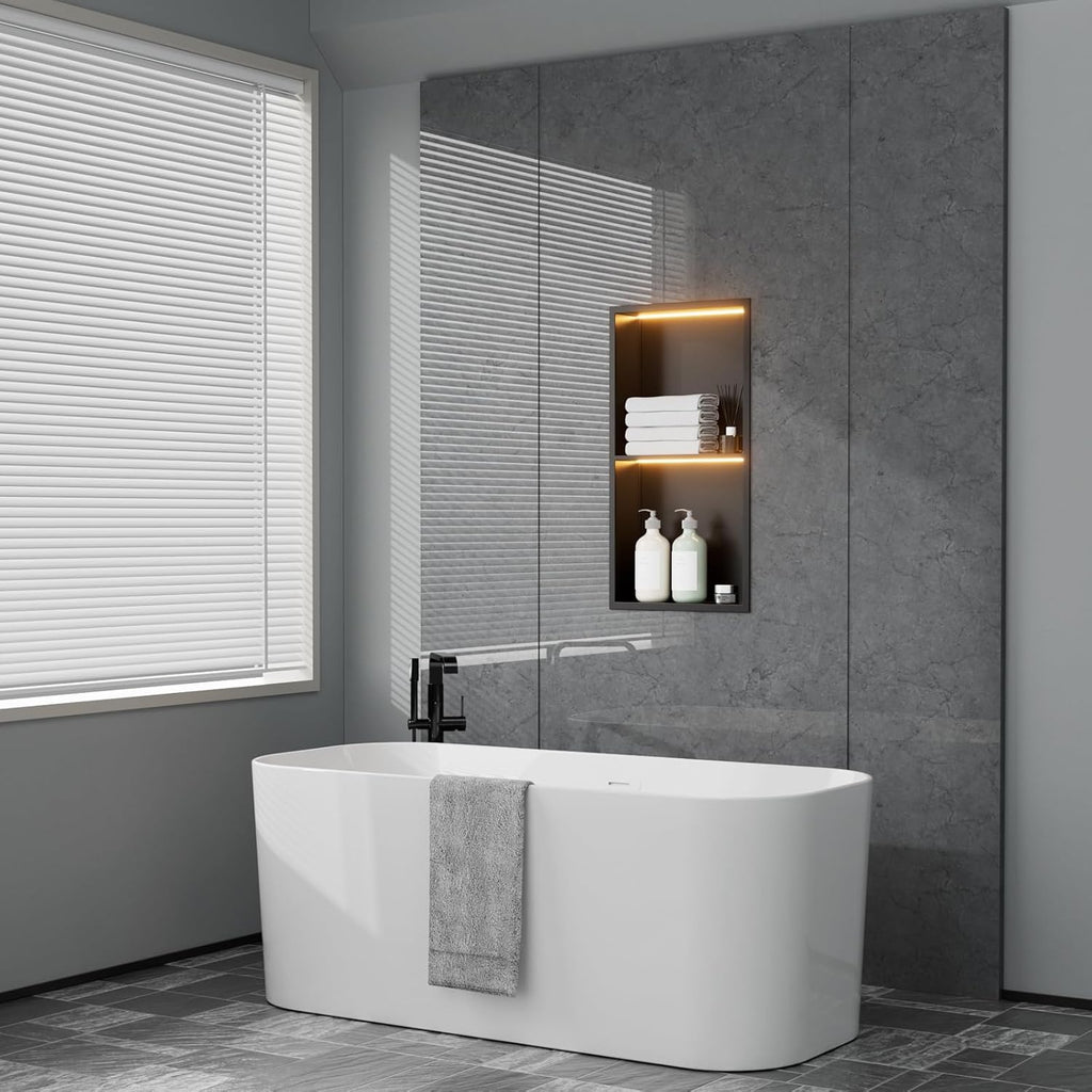 12' X 24' Stainless Steel Shower Niche with LED Lights, Matte Black Double Shelves Recessed Shower Niche No Tile Needed for Bathroom/Bedroom Storage