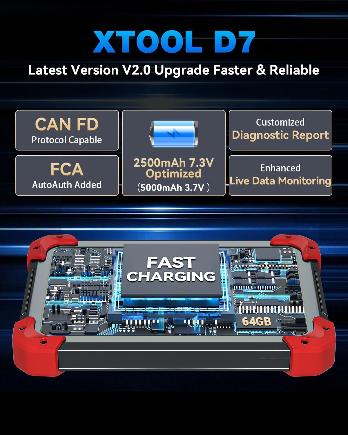 XTOOL D7 Bidirectional Scan Tool: 2026 Ai-Assisted OBD2 Scanner Diagnostic Tool with 36+ Resets, Full System Car Scanner with EPB, Injector Test, Throttle, Crank Sensor Relearn, FCA, CANFD & DoIP