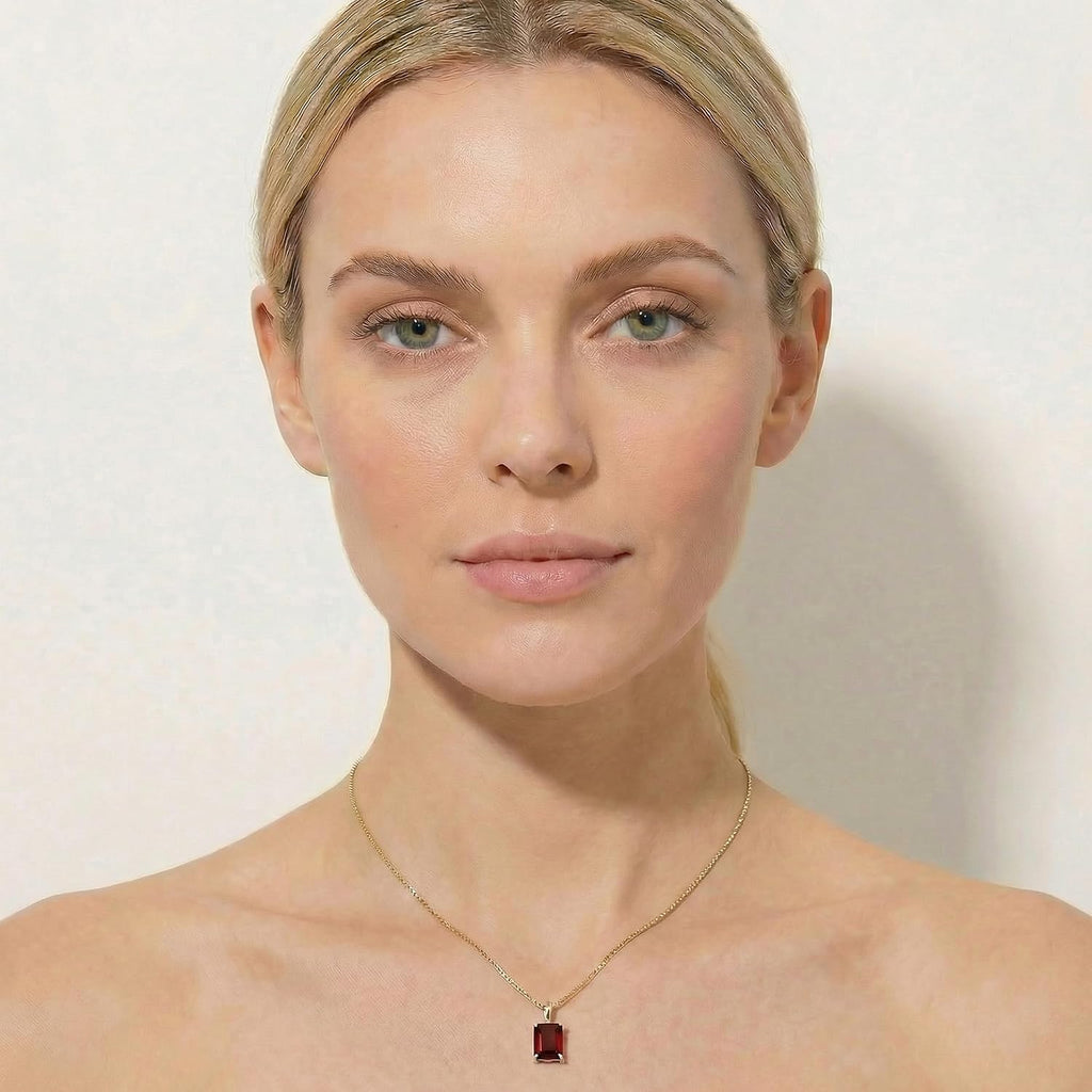 Galaxy Gold 14K Solid Gold 7.0 Carat Natural Garnet Pendant Necklace for Women - Yellow Gold Fine Jewelry