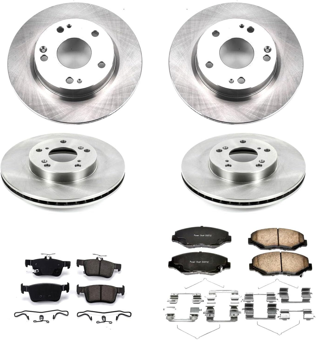 PowerStop Front and Rear Brake Kit for Honda Civic 2016-21 - Z17 Ceramic Brake Pads & Disc Rotors Replacement, KOE7574