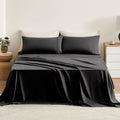 TOSMO Pure Linen Sheets Set, 100% French Natural Linen Flax Bedding 3pc Set(1 Flat Sheet, 1 Fitted Sheet,1 Pillowcase)-Twin, Black