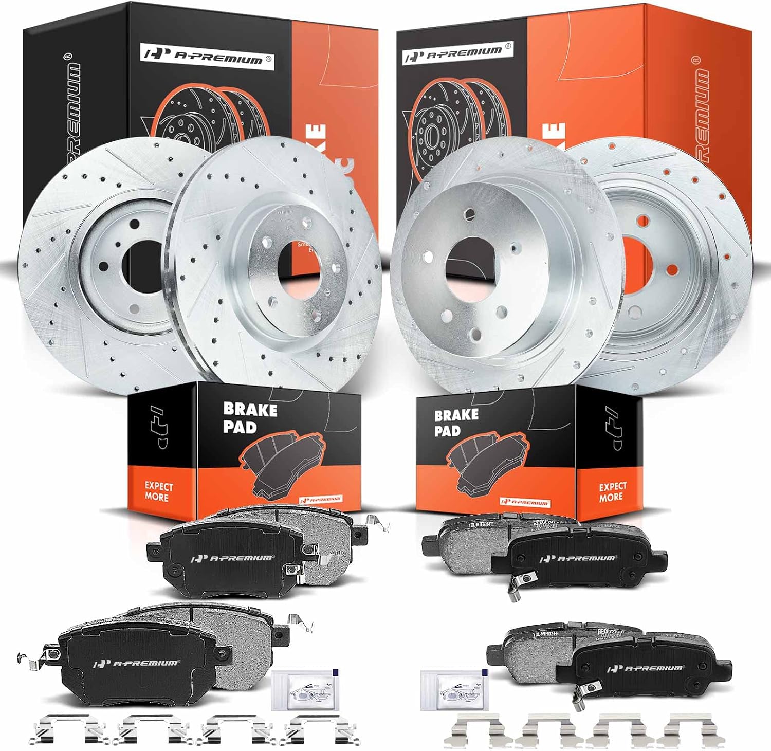A-Premium Front and Rear Drilled and Slotted Disc Brake Rotors + Ceramic Pads Kit Compatible with Select Nissan Models - Altima 2006, Maxima 2004-2008, 12-PC Set