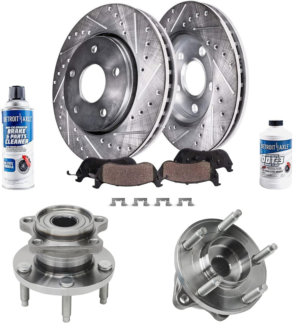 Detroit Axle - AWD Rear Drilled Brake Rotors Ceramic Brake Pads + Wheel Hub Bearing Replacement for 2007-2010 Ford Edge Lincoln MKX - 8pc Set