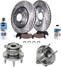 Detroit Axle - AWD Rear Drilled Brake Rotors Ceramic Brake Pads + Wheel Hub Bearing Replacement for 2007-2010 Ford Edge Lincoln MKX - 8pc Set