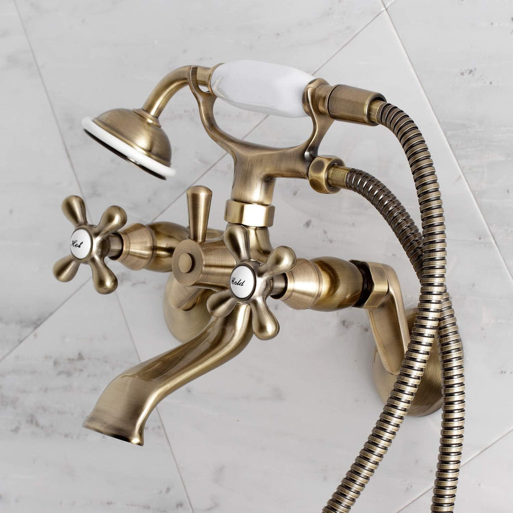 Kingston Brass KS266AB Vintage 6' Adjustable Wall Mount Clawfoot Tub Faucet, Antique Brass
