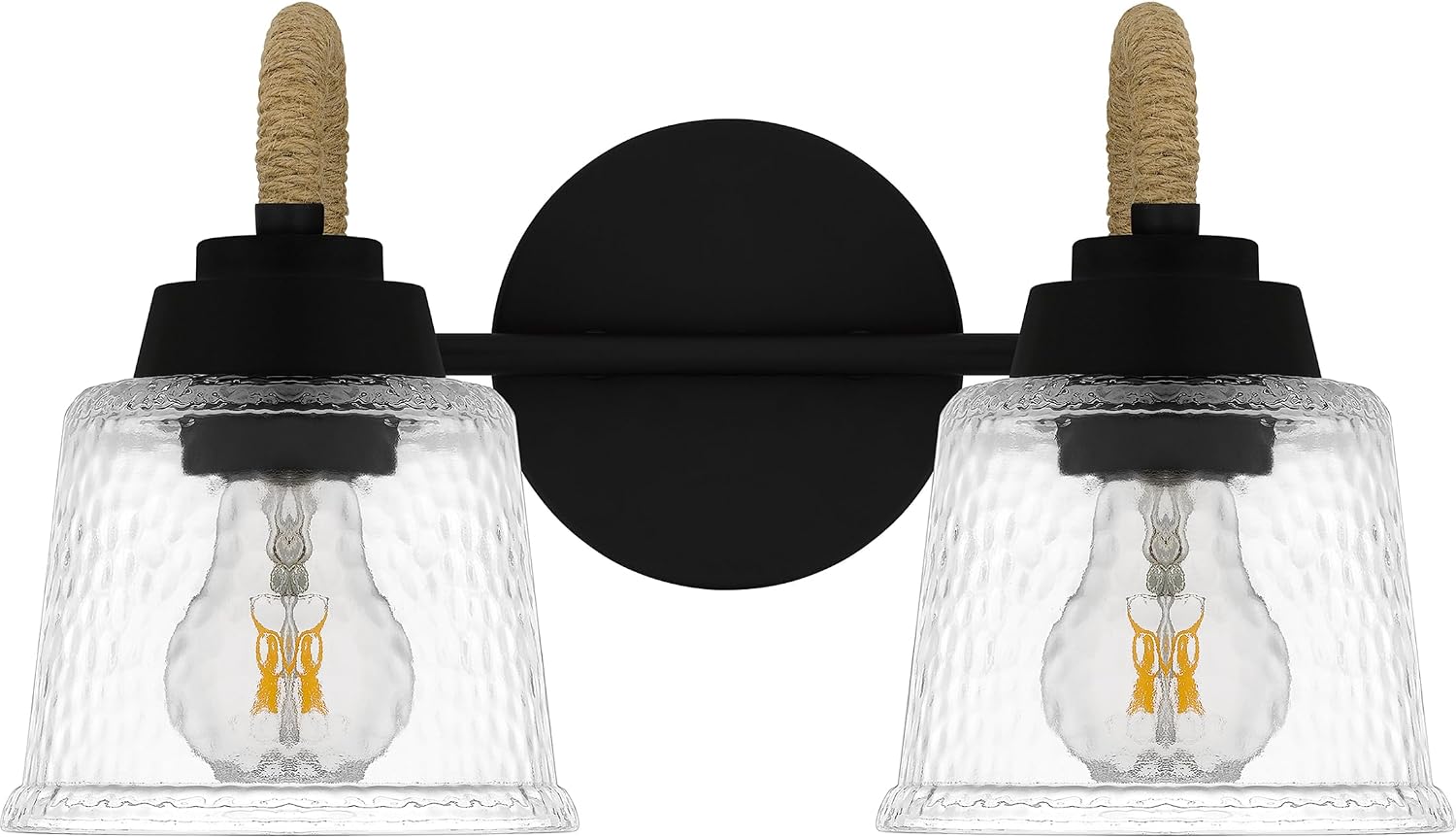 Quoizel Seabreeze Bath Vanity Lights,15 Inch 1-Light Matte Black Coastal-Inspired Lighting Fixtures Over Mirror, Clear Hammered Glass, 100W, Transitional Wall Light for Bathroom, Dresser or Sink