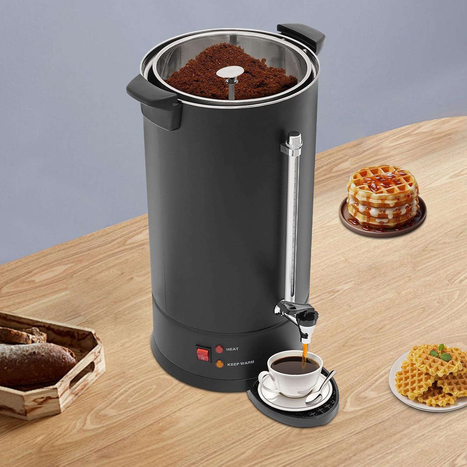 Commercial Electric Coffee Pot 25L Stainless Steel Coffee Urn, Hot Water Dispenser with Drip Tray for Cafes Offices, Black Coffee Maker No Temperature Control, Large Capacity Beverage Dispenser
