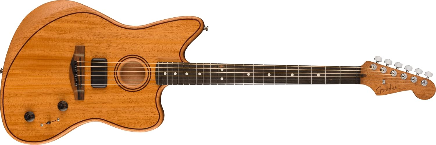 Fender American Acoustasonic Jazzmaster All-Mahogany Acoustic Electric Guitar, Natural, Ebony Fingerboard, with Gig Bag