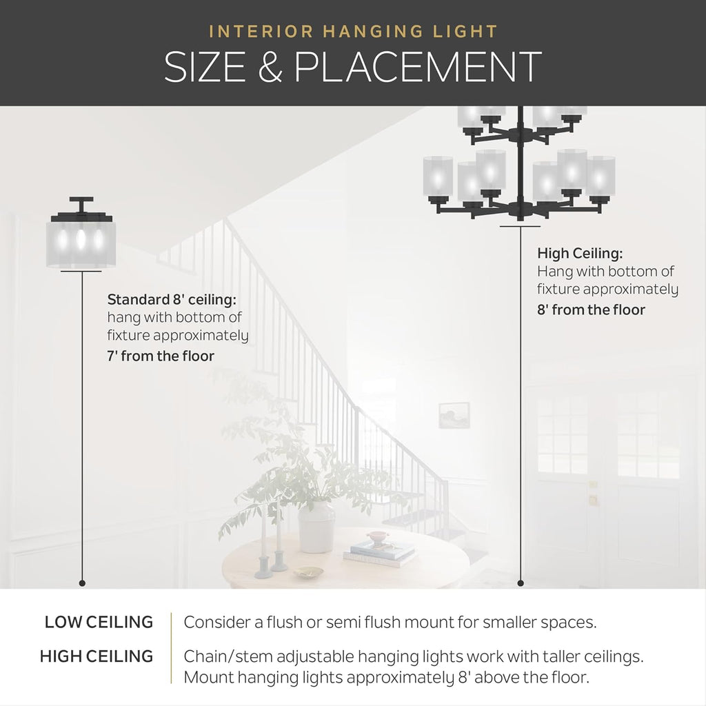 Kichler Shailene 14' 3-Light Semi Flush Mount Ceiling Light Fixture with Satin Etched White Diffuser and White Microfiber Shade in Brushed Nickel for Bathroom or Bedroom, 43675NI