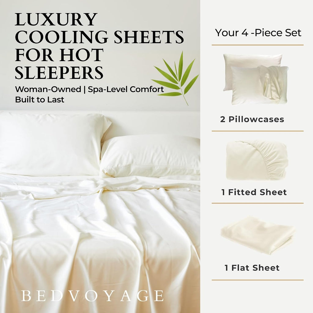 BedVoyage - Viscose from Bamboo Split King Size Sheets Set - Luxury 5pc King Sheet Set - Cooling Bed Sheets 18' Deep Pocket - Ultra Soft Sheet and Pillowcase Sets - Ivory