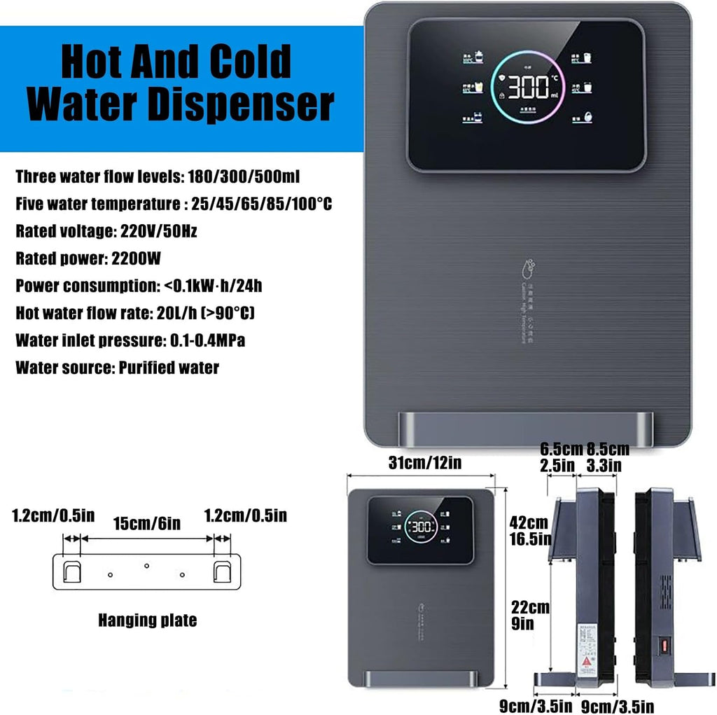 Instant Hot Water Dispenser Countertop for Rapid Heating, Adjustable 5 Temp & 3 Water Volume Dispense, Quick Heating with Touchscreen & Child Lock for Home(Black)