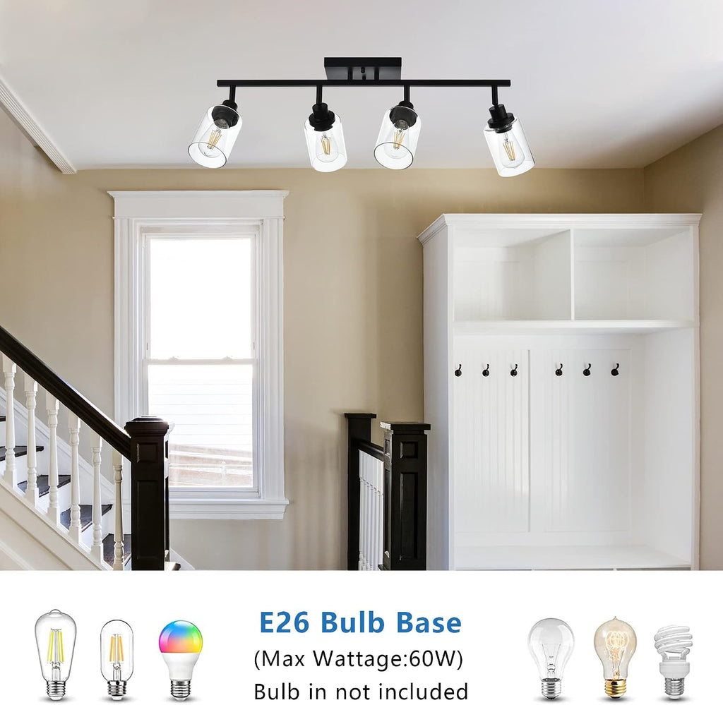 MELUCEE 4 Light Track Lighting Kit 28.7 Inch Bathroom Light Fixtures Matte Black Ceiling Spotlight Fixture for Hallway Foyer Bath Storage, Clear Glass Shade