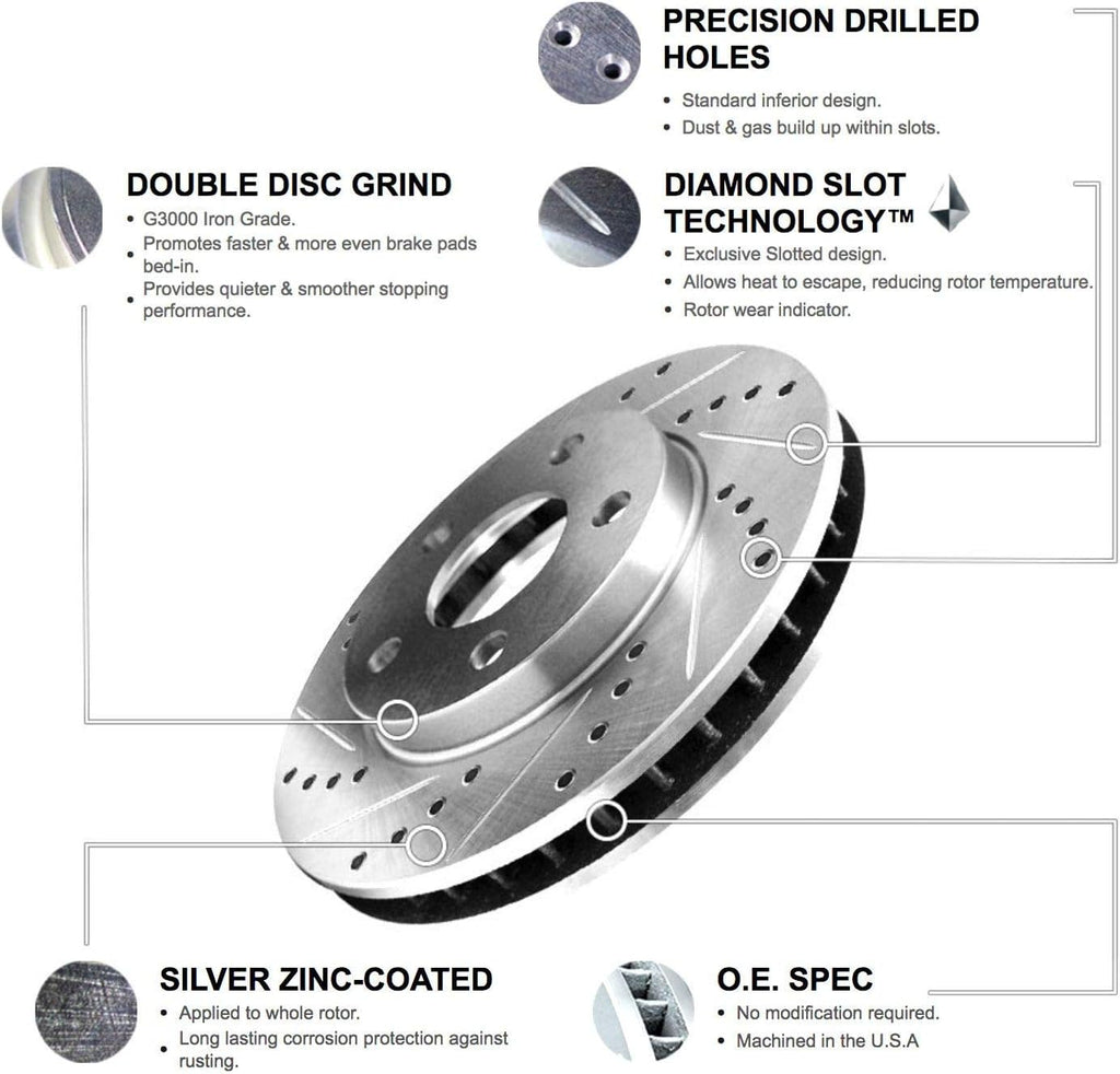 R1 Concepts Front and Rear Brake Kit Fits 1998-2002 Chevrolet Camaro; 1998-2002 Pontiac Firebird| Ceramic Brake Pads and Drilled Slotted Brake Rotors| 11.9' Front & 12.0' Rear