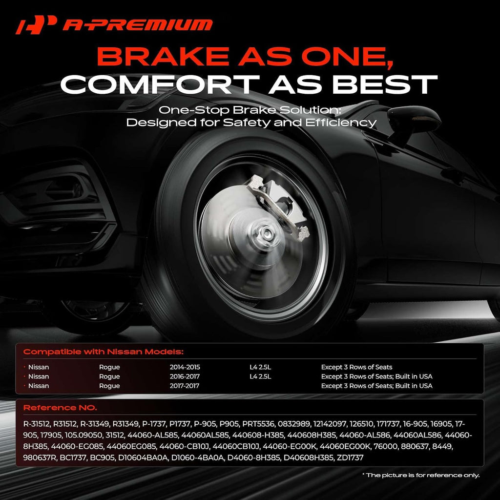 A-Premium Front & Rear Vented Disc Brake Rotors + Ceramic Pads Kit Compatible with Select Nissan Models - Rogue 2014 2015 2016 2017, 12-PC Set