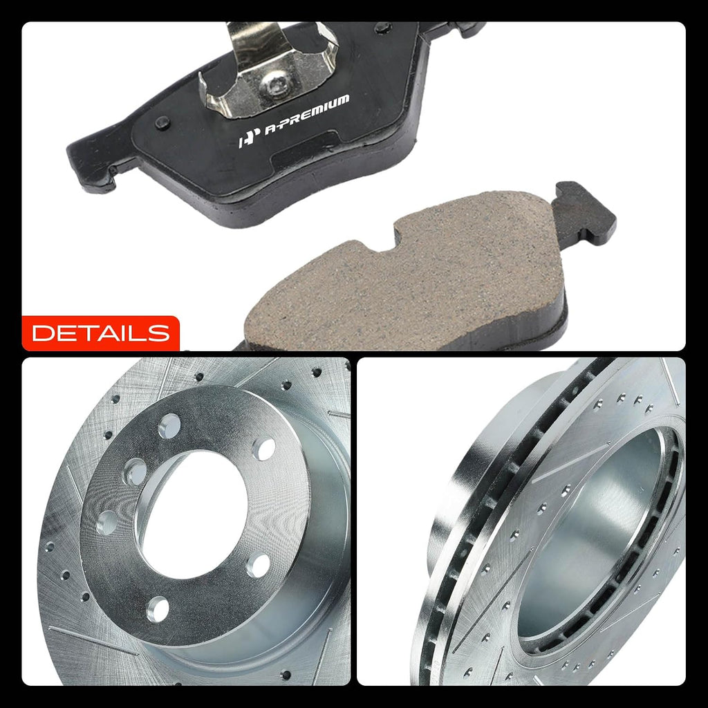 A-Premium 11.81 inch (299.8mm) Front Drilled and Slotted Disc Brake Rotors + Ceramic Pads Kit Compatible with Select BMW Models - 325i/325xi 2006, 328i 2007-2008, 328xi 2007, 128i 2008-2013, 6-PC Set