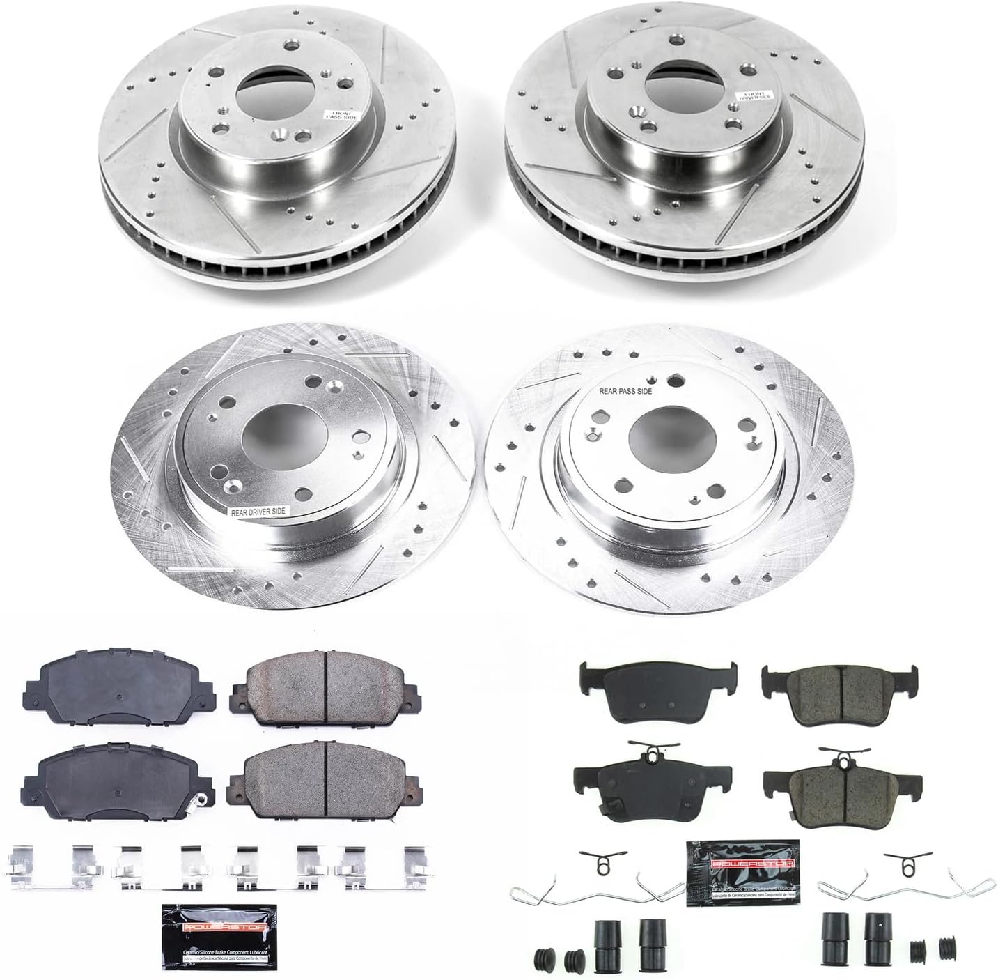 PowerStop Front and Rear Brake Kit for Honda Accord 2018-22 - Drilled and Slotted Disc Rotors with Carbon-Fiber Ceramic Brake Pads Replacement, K8066