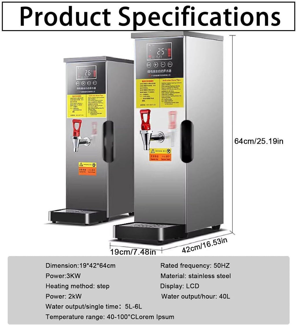Commercial Hot Water Boiler, Stainless Steel Automatic Water Heater, Hot Water Dispensers, LCD Display, Temperature Control, for Coffee, Tea, Milk, Hot Drinks(Silver,40l)