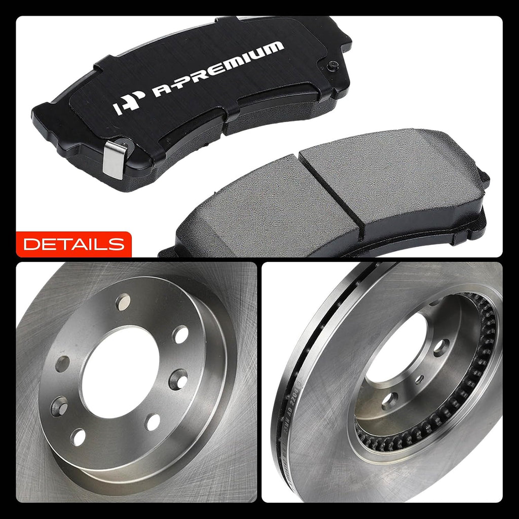 A-Premium 11.77 inch(299 mm) Front Vented Disc Brake Rotors + Ceramic Pads Kit Compatible with Select Ford, Lincoln, Mazda and Mercury Models - Fusion 2006-2012, MKZ, Zephyr, 6, Milan, 6-PC Set