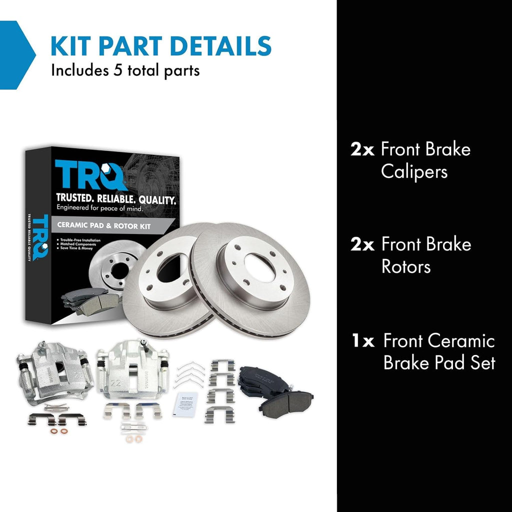 TRQ Front Brake Pad and Rotor Set Ceramic Vented Rotors Calipers Compatible with 2002 Hyundai Elantra